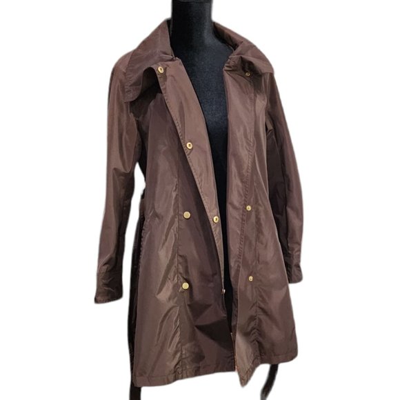 Ellen Tracy Outerwear Techno Double-Breasted Rain Trench Coat With Belt Petite - Picture 7 of 11